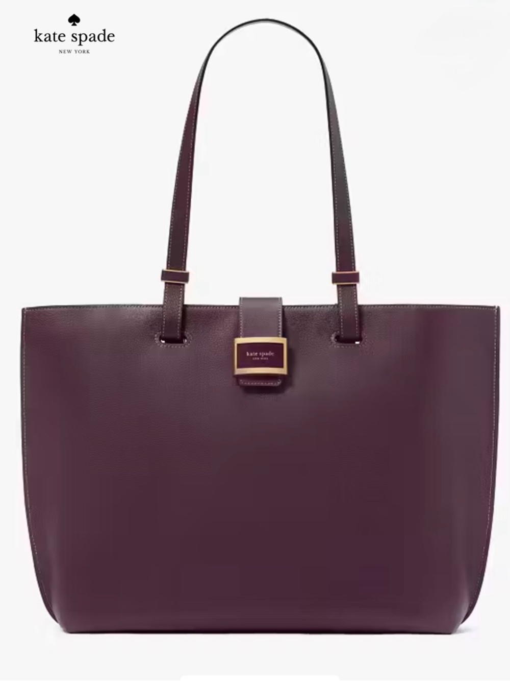 kate spade Plum Leather Shopper Tote with Gold Accent
